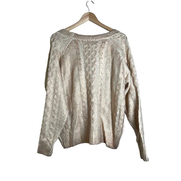 NWT Beulah Style Brielle Champagne Cable Knit Gold Metallic Cardigan Size All - Picture 4 of 14